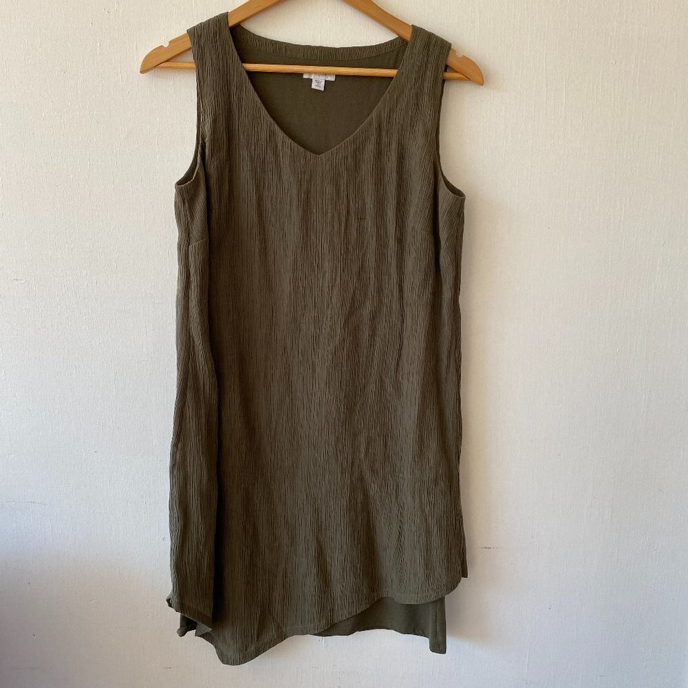 Pure Jill Sheath Dress Womens XS Petite Green Sleeveless Lagenlook Goblincore
